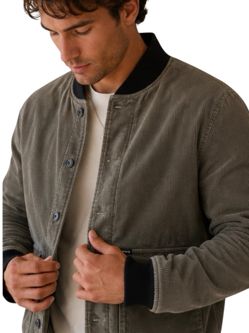 Vintage RVCA Cotton Corduroy Bomber Jacket | Dark Olive | Retro Utility XS